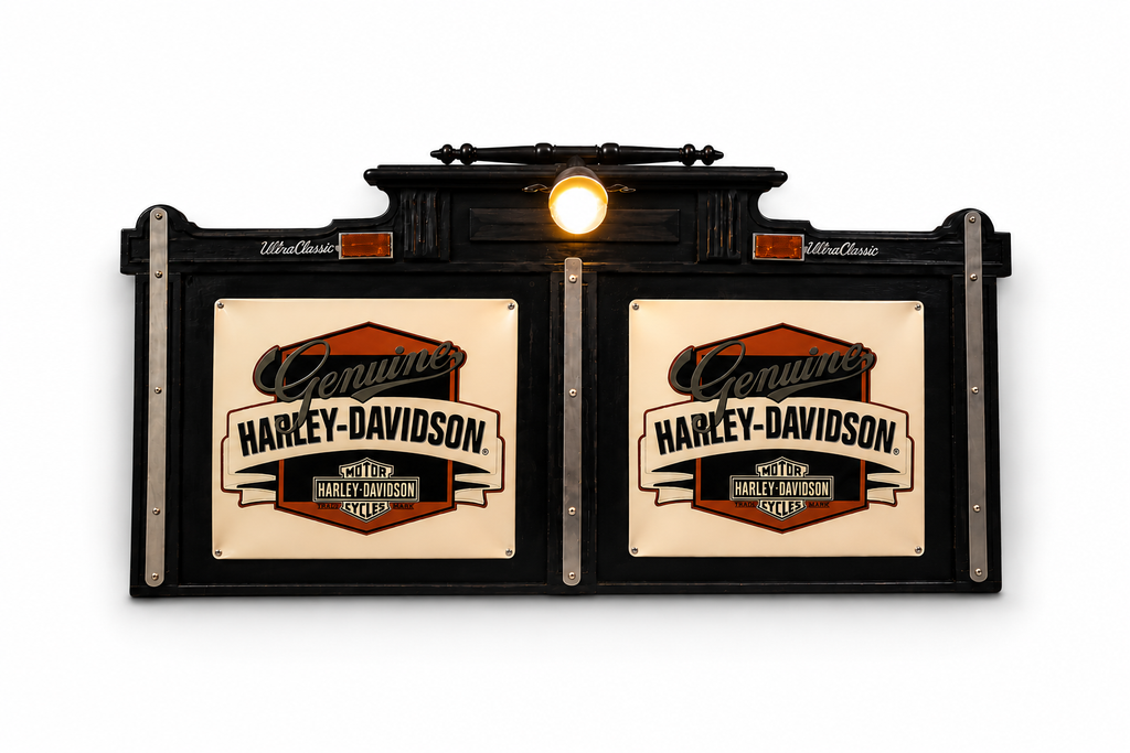 Cabezal de Cama Artesanal Harley-Davidson Ultra Classic – Decoración Motera con Luz Vintage