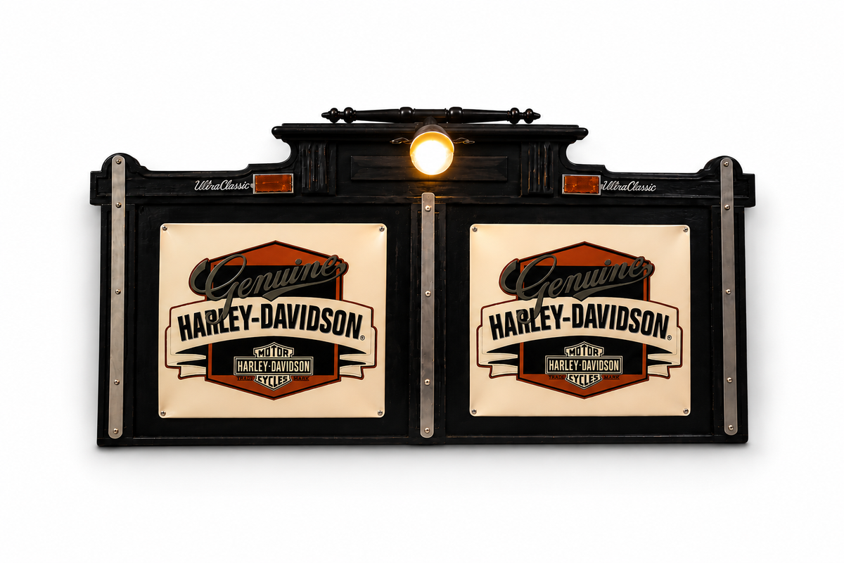 Cabezal de Cama Artesanal Harley-Davidson Ultra Classic – Decoración Motera con Luz Vintage