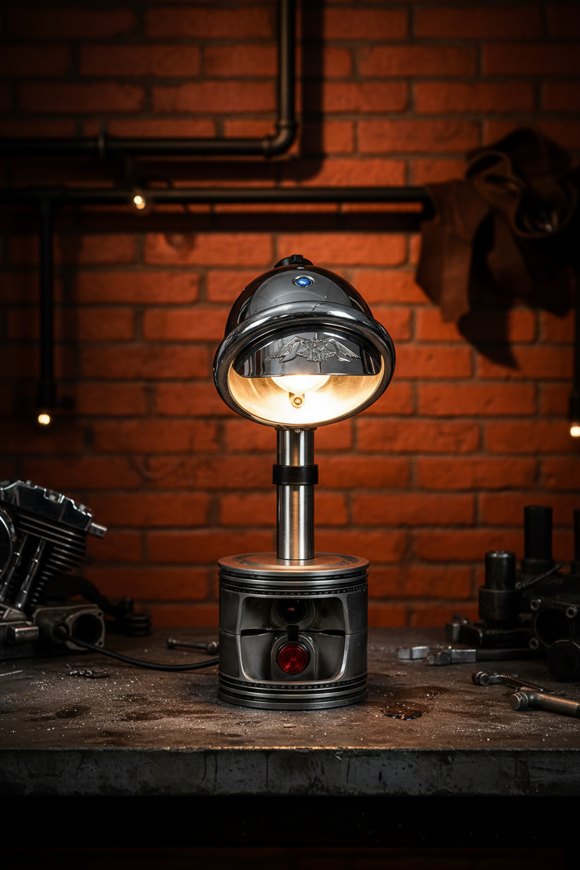 Lámpara motor art con fondo industrial Harley