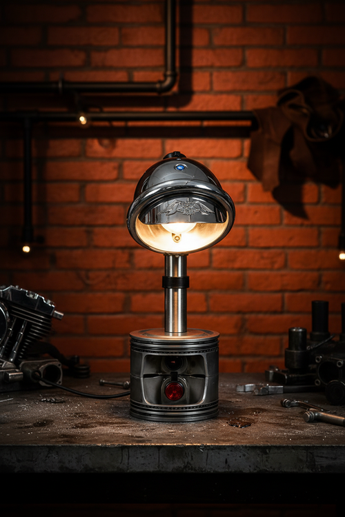 Lámpara motor art con fondo industrial Harley